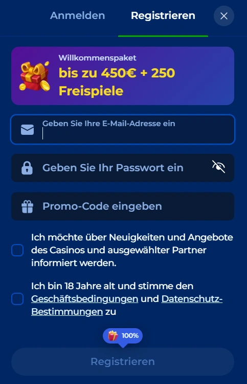 God of Coins Casino Registration form
